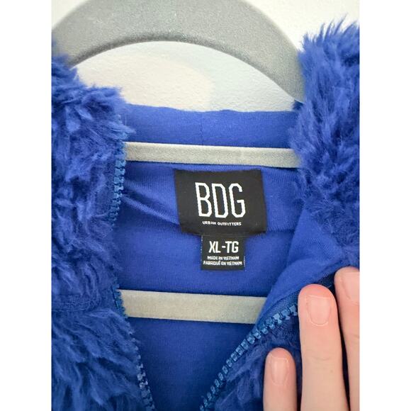 BDG Cobalt Blue Cropped Sherpa Hoodie Faux Fur Teddy Jacket-Size XL - Picture 4 of 8